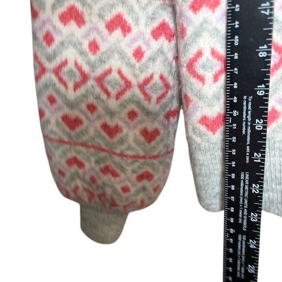 Loft Sweater Women's XS Gray Pink Hear Balloon Sleeve Pullover Crew Neck - Picture 8 of 11